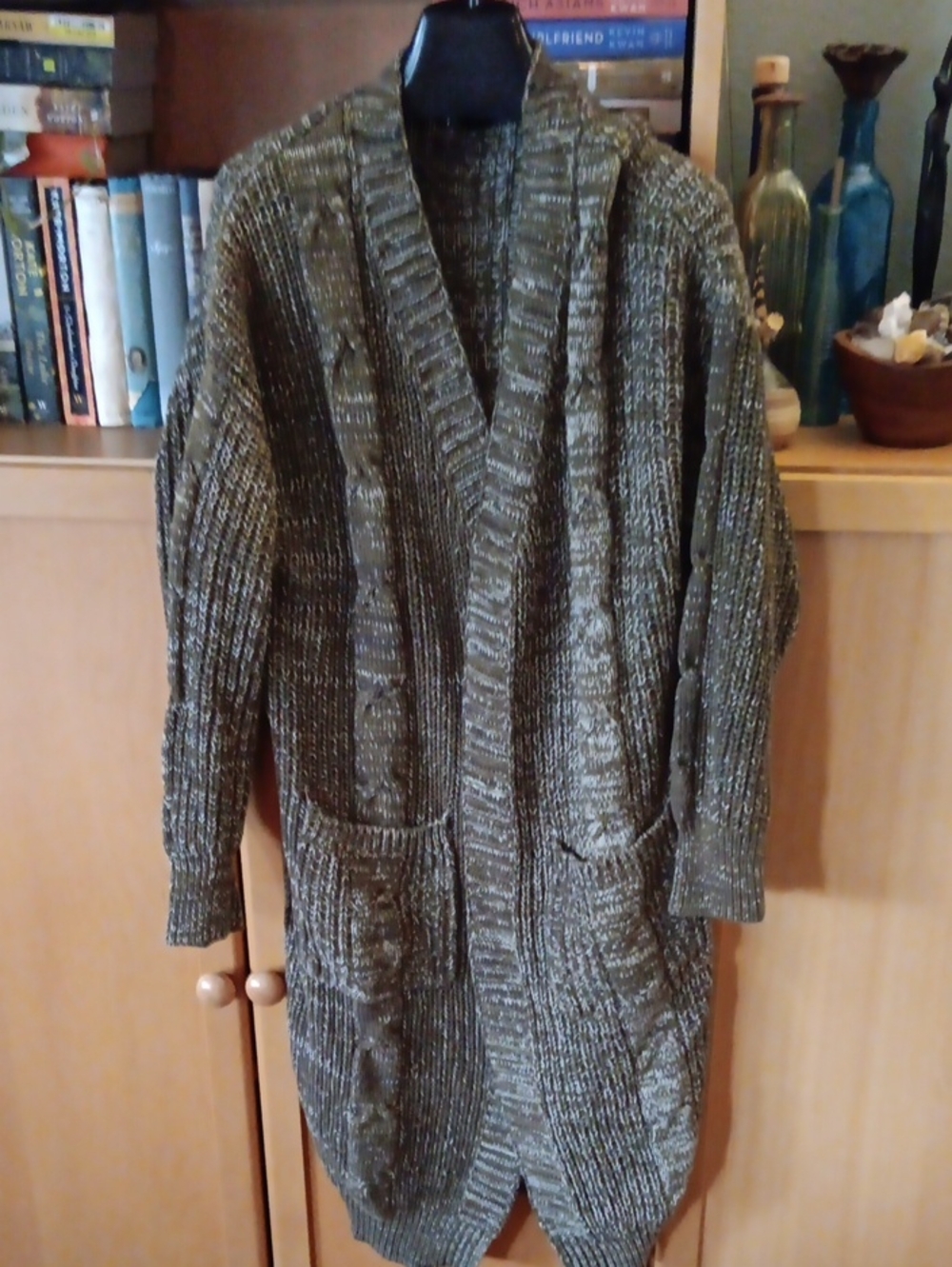 Agnes & Dora Olive Green Long Cable Knit Cardigan